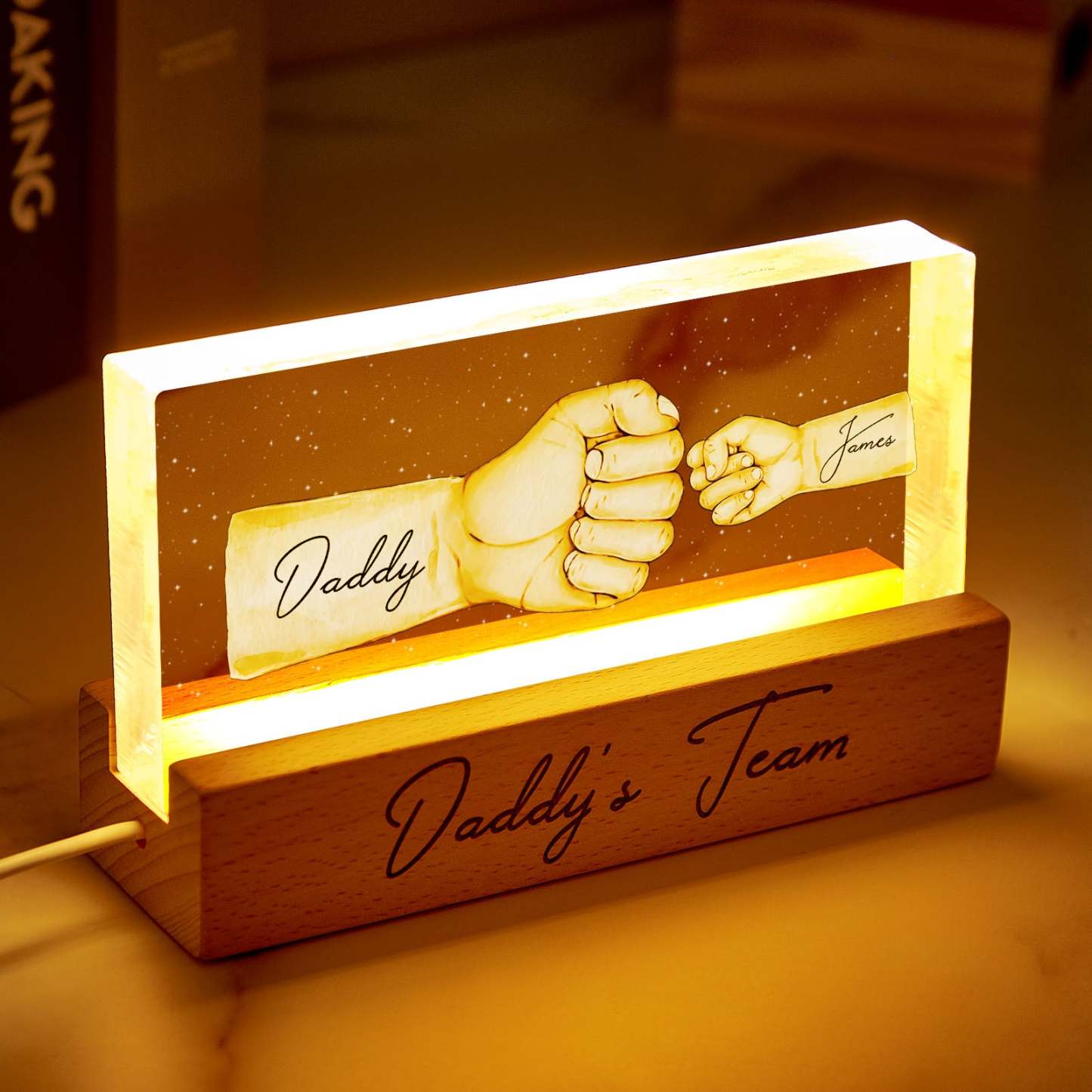 Custom Acrylic LED Night Light Personalized Daddy's Team Fist Bump Father's Day Gift For Dad - soufeelau