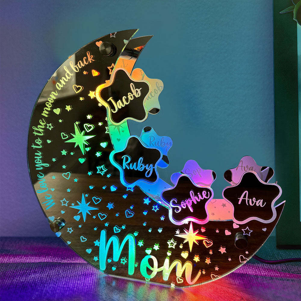 Personalized Name Moon Mirror Light Custom Family Member Name Mirror Light Gift for Mom - soufeelau