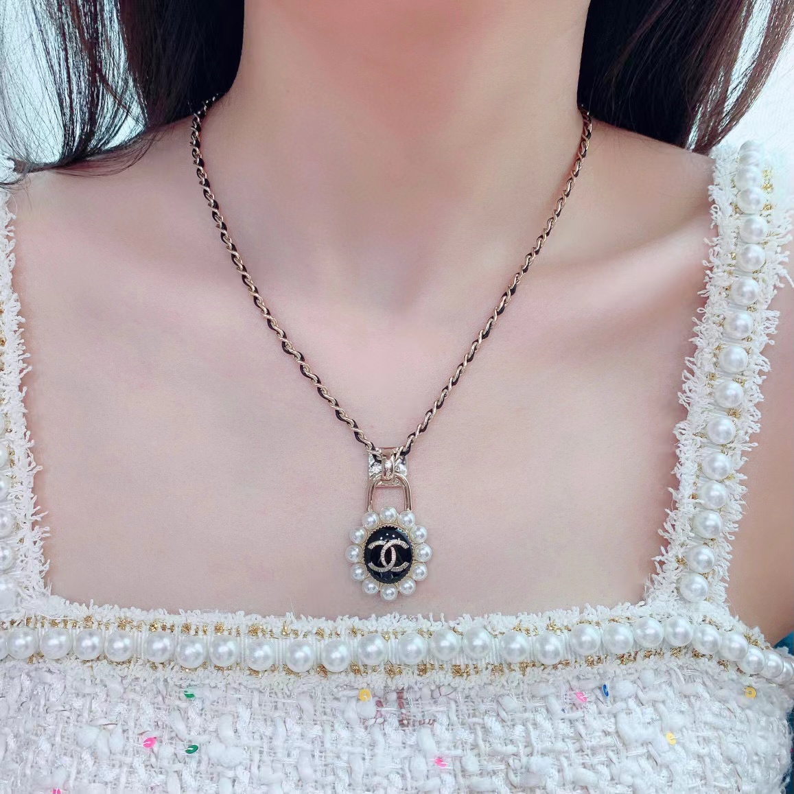 CHANE1 ダブルCパールネックレス【 50％割引+送料無料】