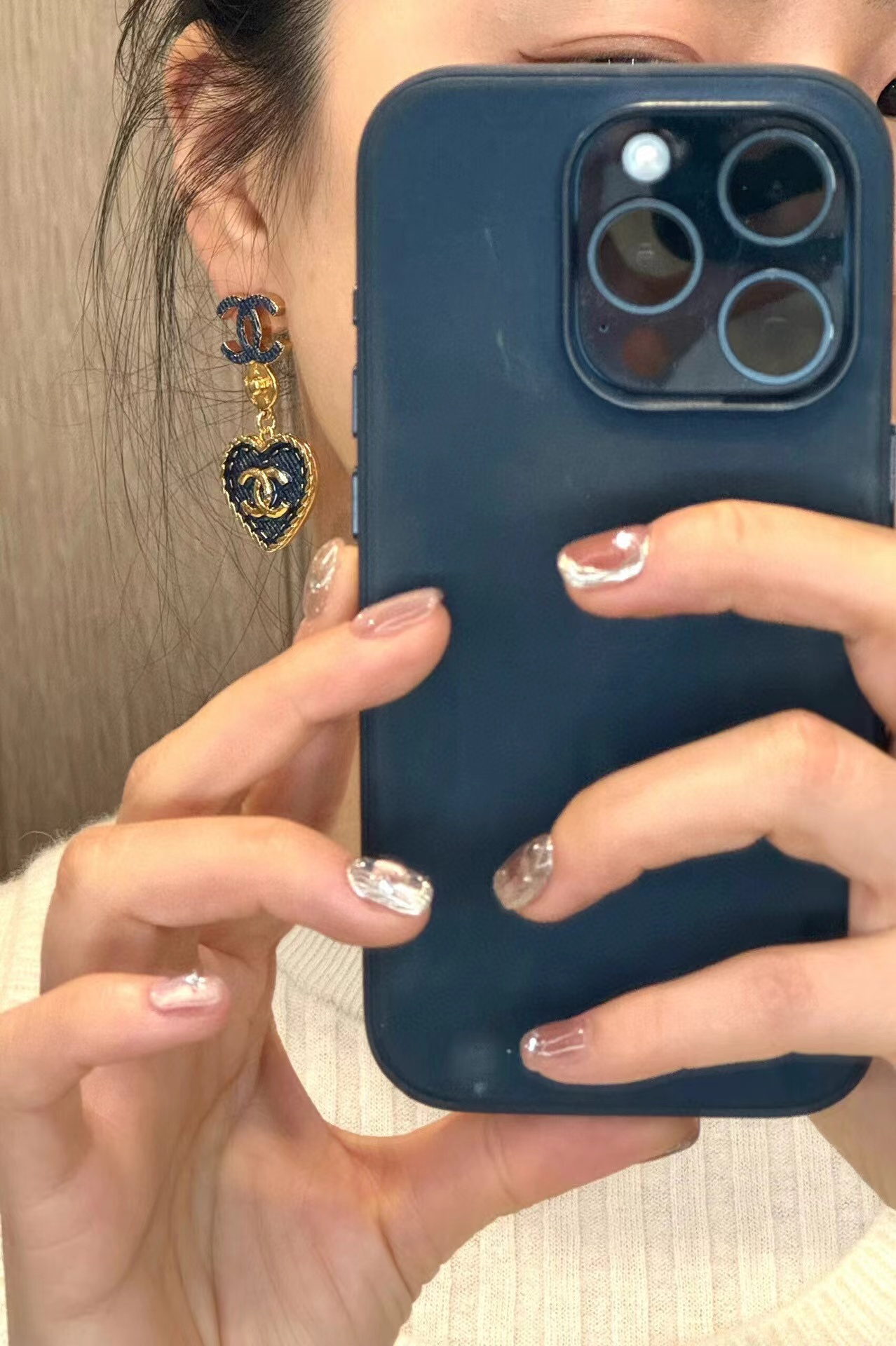 CHANE1 ハートデニムピアス【 50％割引+送料無料】