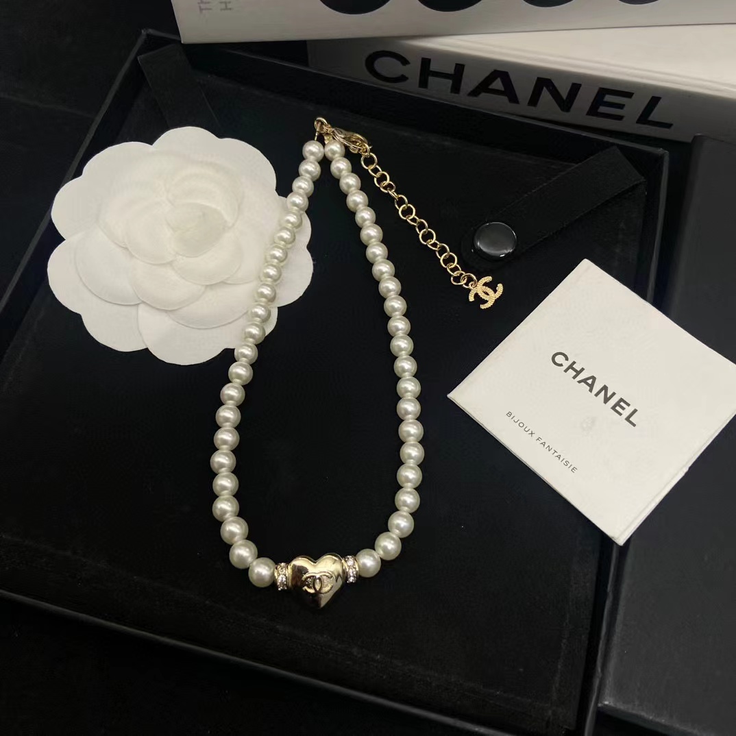CHANE1 ハート ダブルC パールネックレス【50％割引+送料無料】