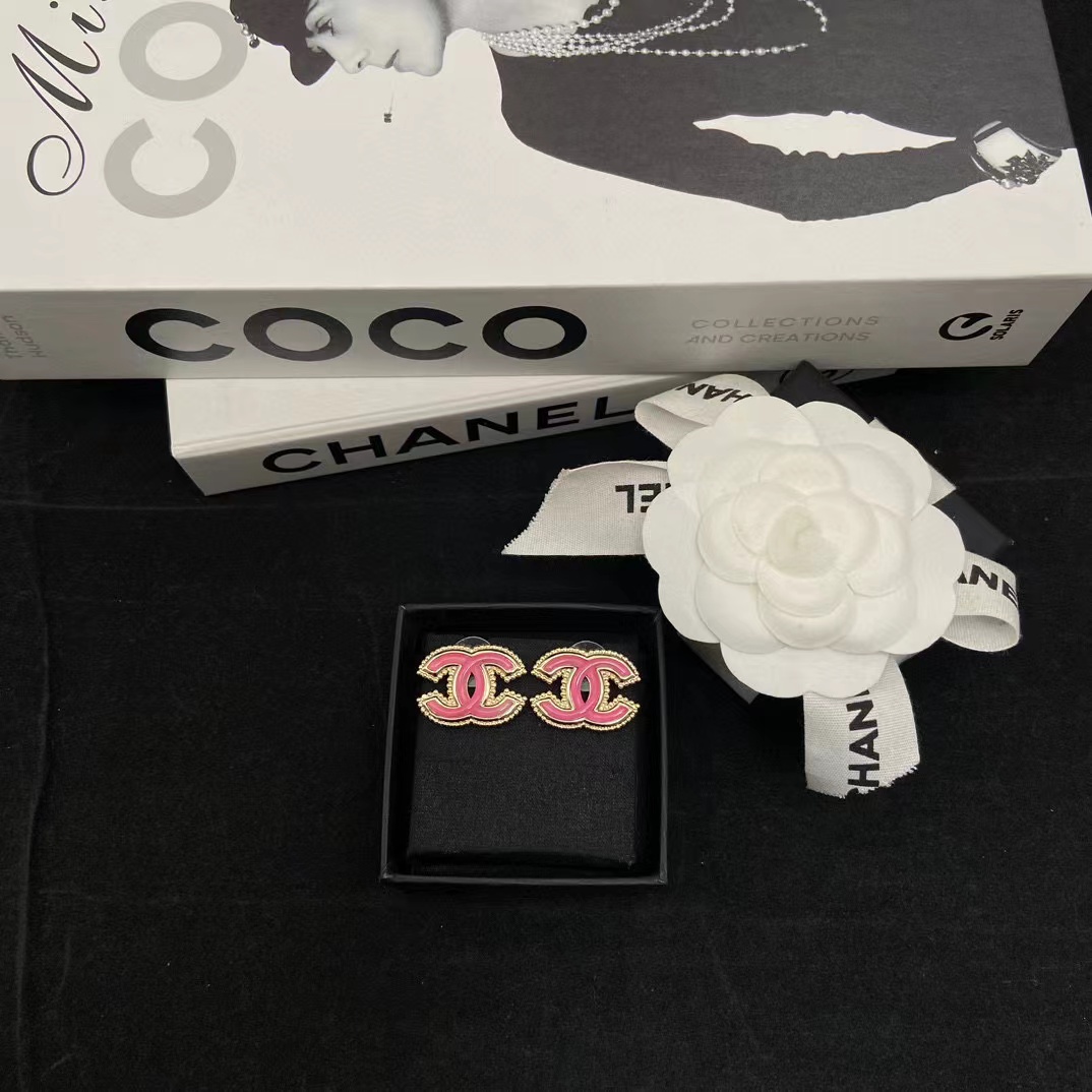 CHANE1 ピンク ダブル C スタッド ピアス【50％割引+送料無料】