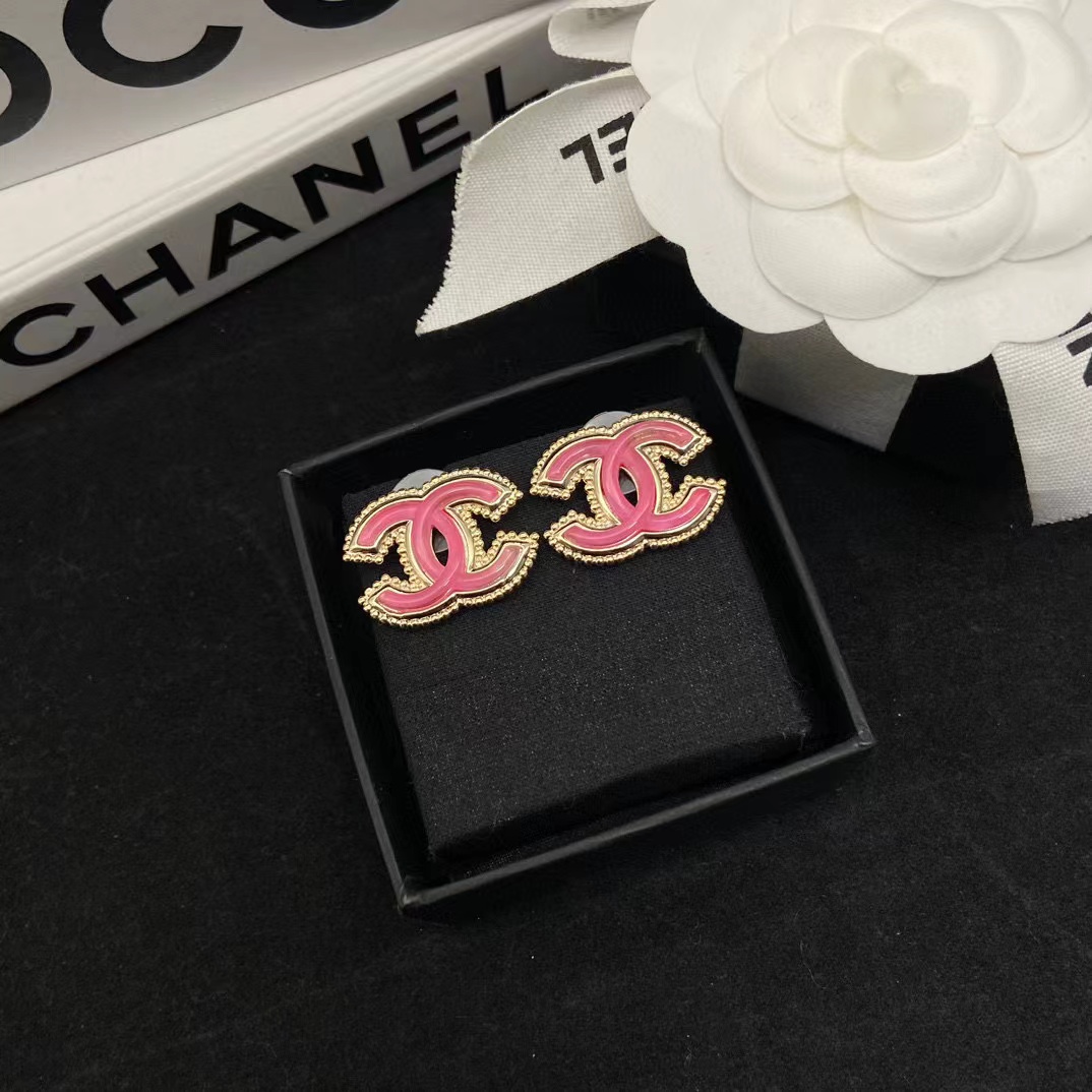 CHANE1 ピンク ダブル C スタッド ピアス【50%割引+送料無料】