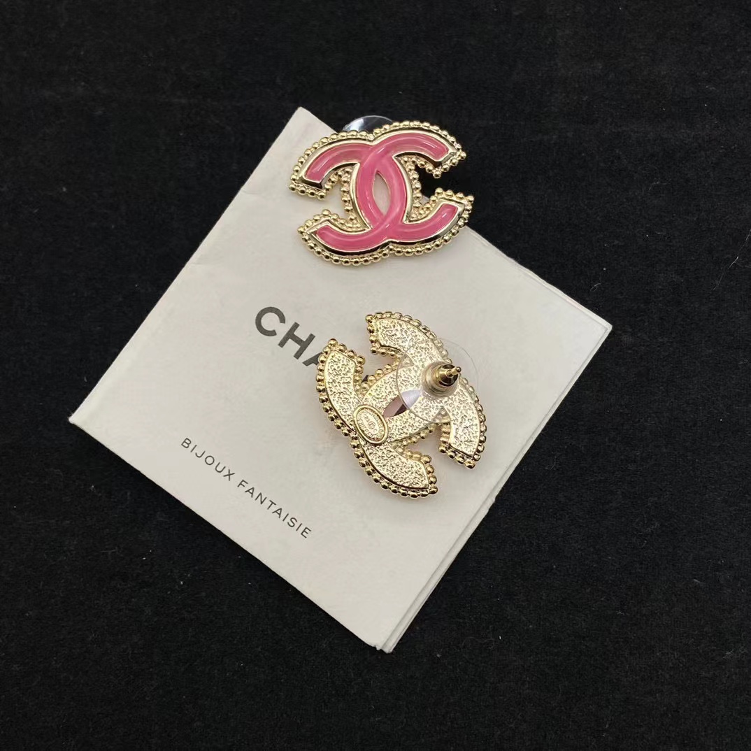 CHANE1 ピンク ダブル C スタッド ピアス【50%割引+送料無料】
