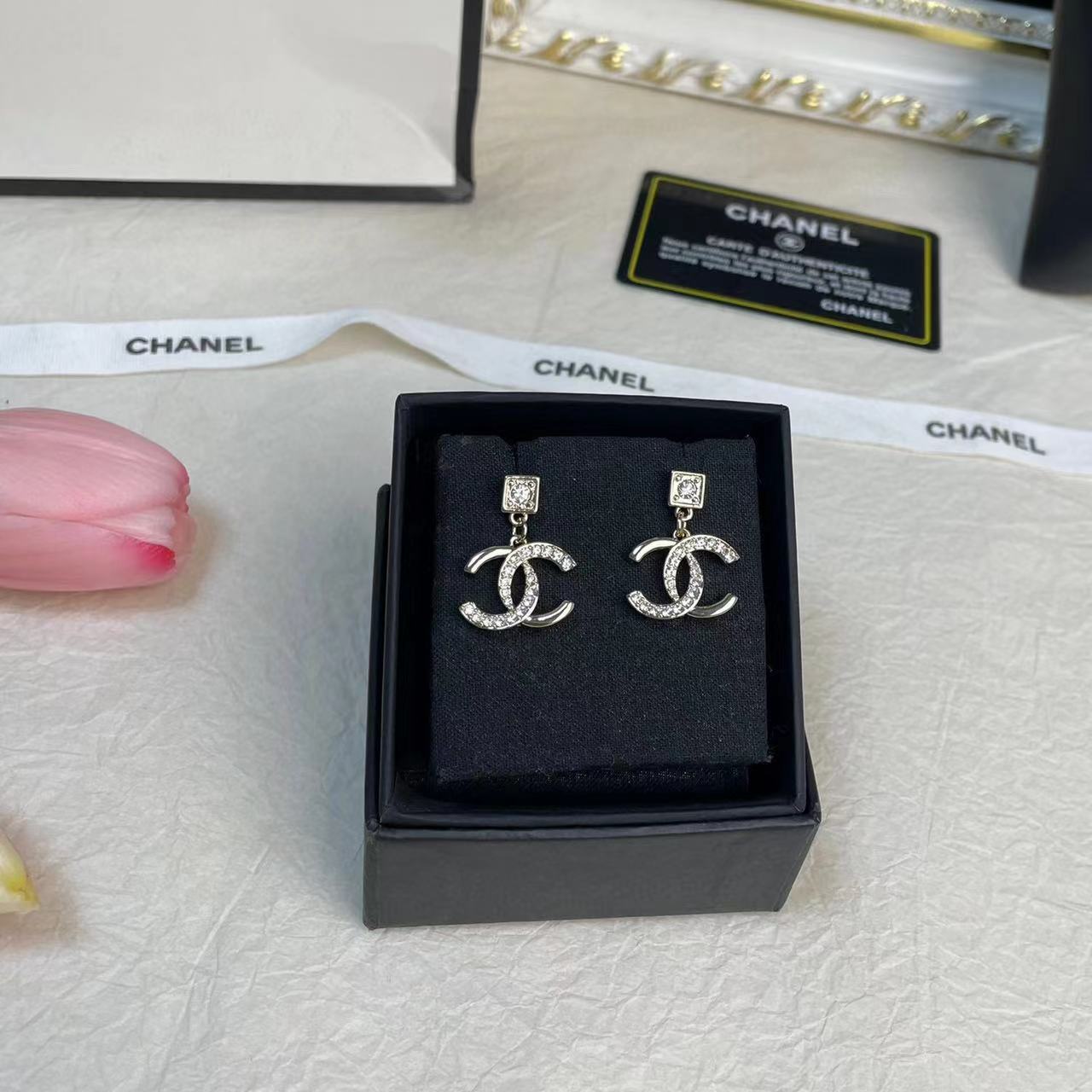 CHANE1 ダブル C ダイヤモンド スタッド ピアス【 50％割引+送料無料】