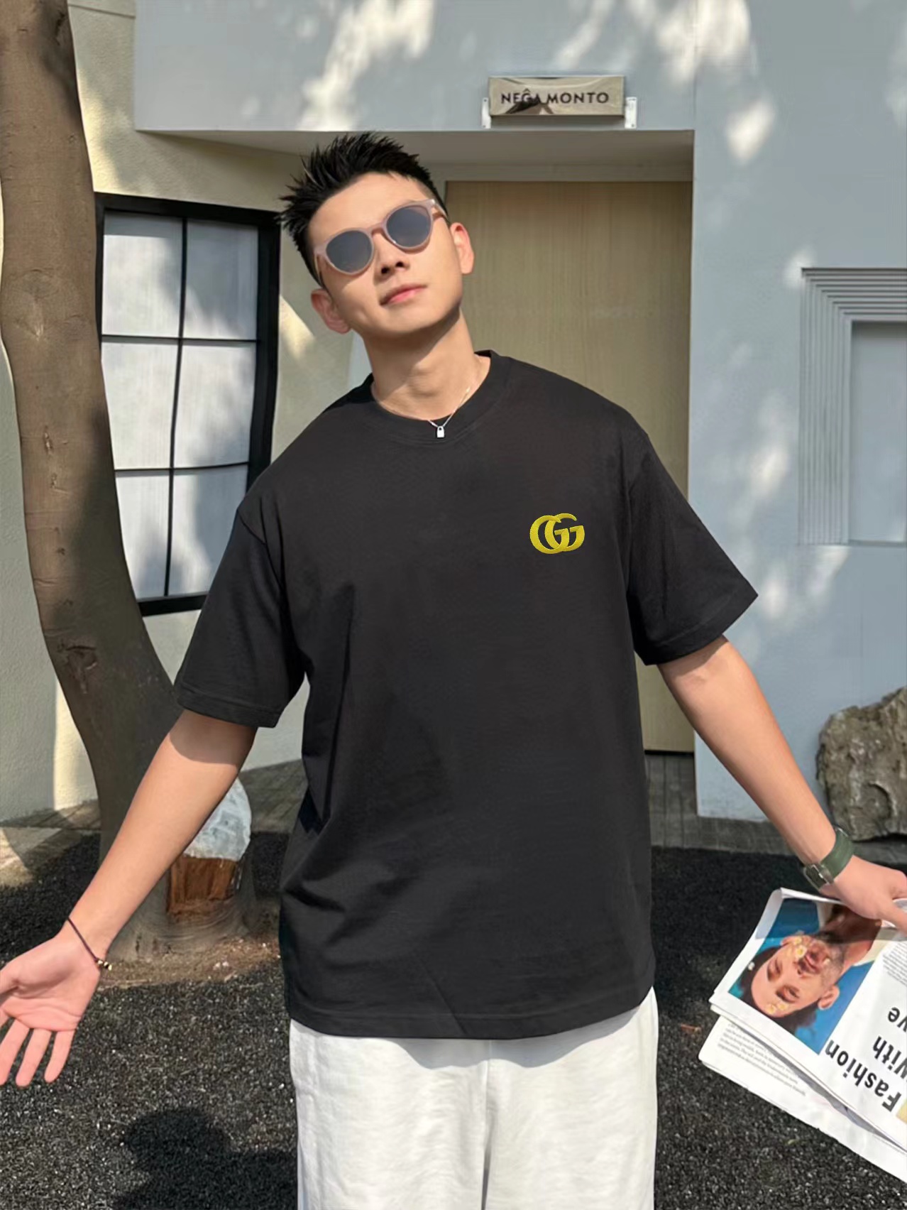 GUCC1 シンプル刺繍文字 メンズ Tシャツ【 50％割引+送料無料】