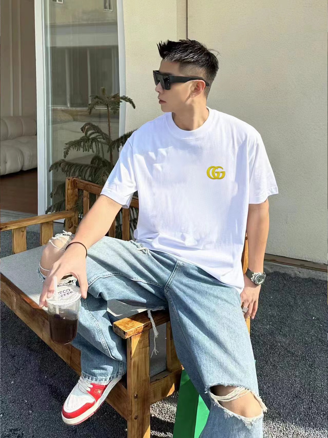 GUCC1 シンプル刺繍文字 メンズ Tシャツ【 50％割引+送料無料】