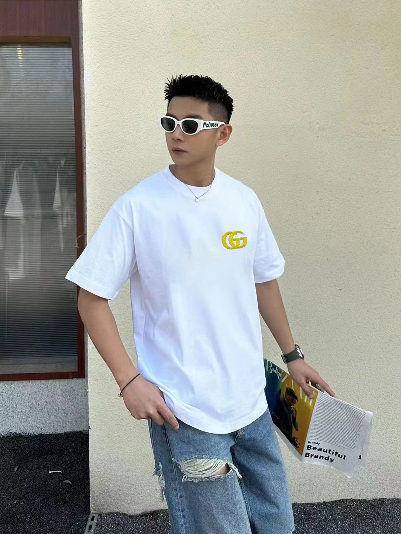 GUCC1 シンプル刺繍文字 メンズ Tシャツ【 50％割引+送料無料】