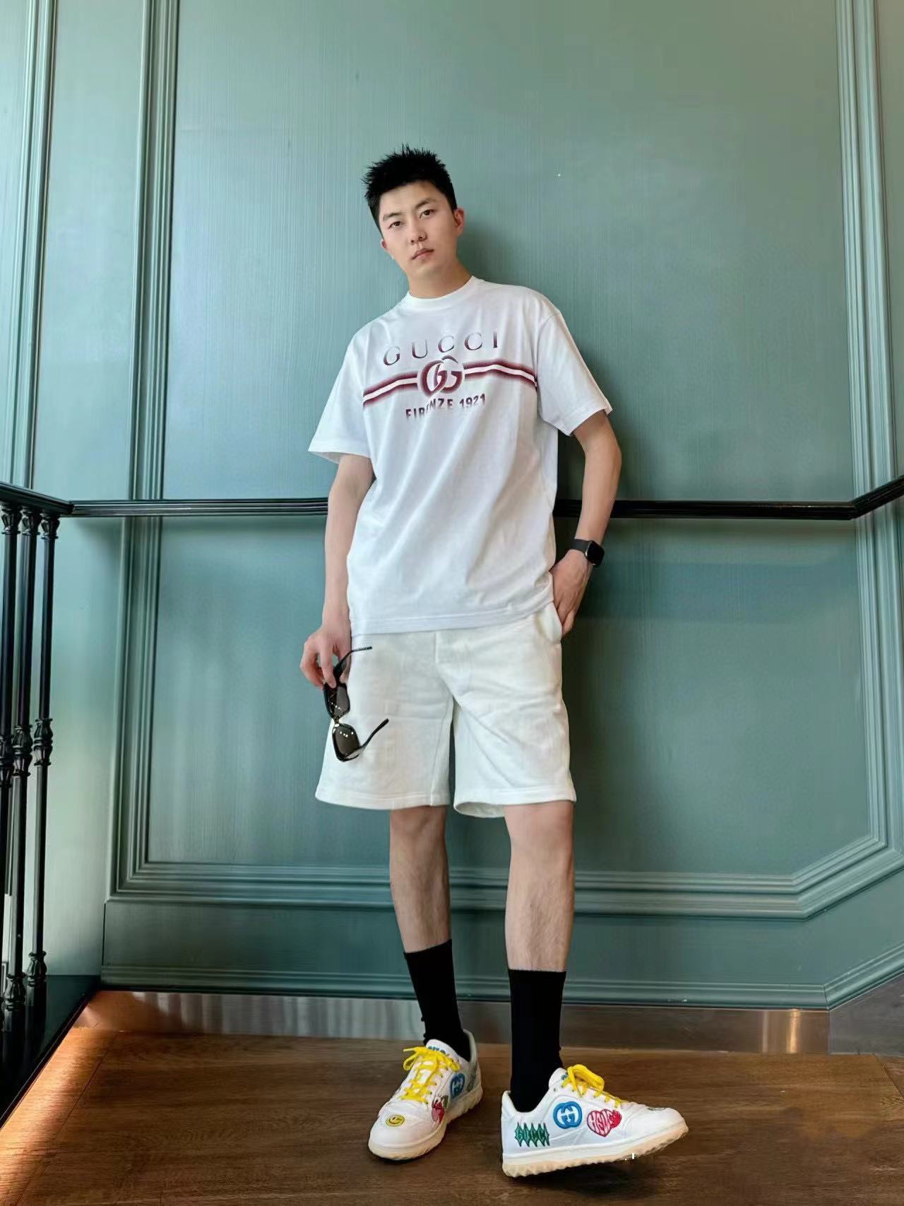 GUCC1 ダブルG シンプルレター メンズ Tシャツ【 50％割引+送料無料】