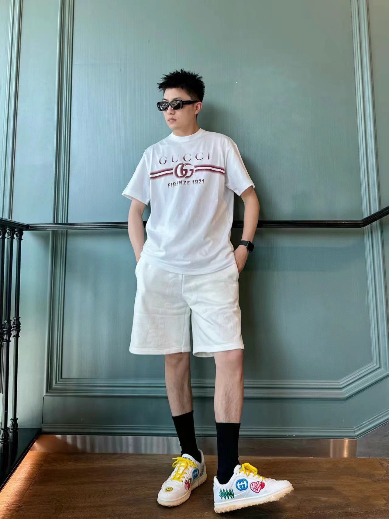 GUCC1 ダブルG シンプルレター メンズ Tシャツ【 50％割引+送料無料】