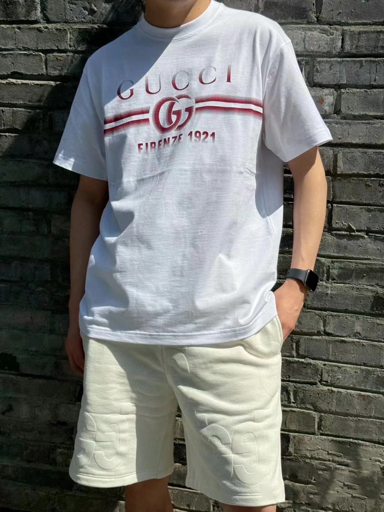GUCC1 ダブルG シンプルレター メンズ Tシャツ【 50％割引+送料無料】