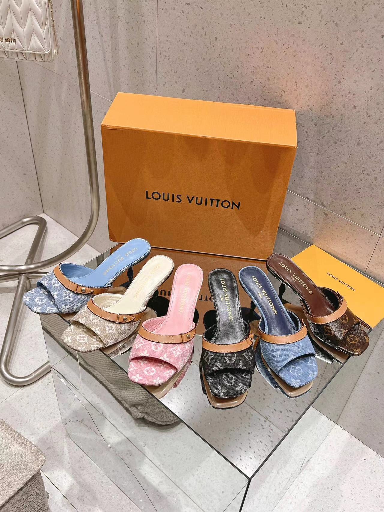 LV高品質デニムハイヒールスリッパ【50％割引+送料無料】
