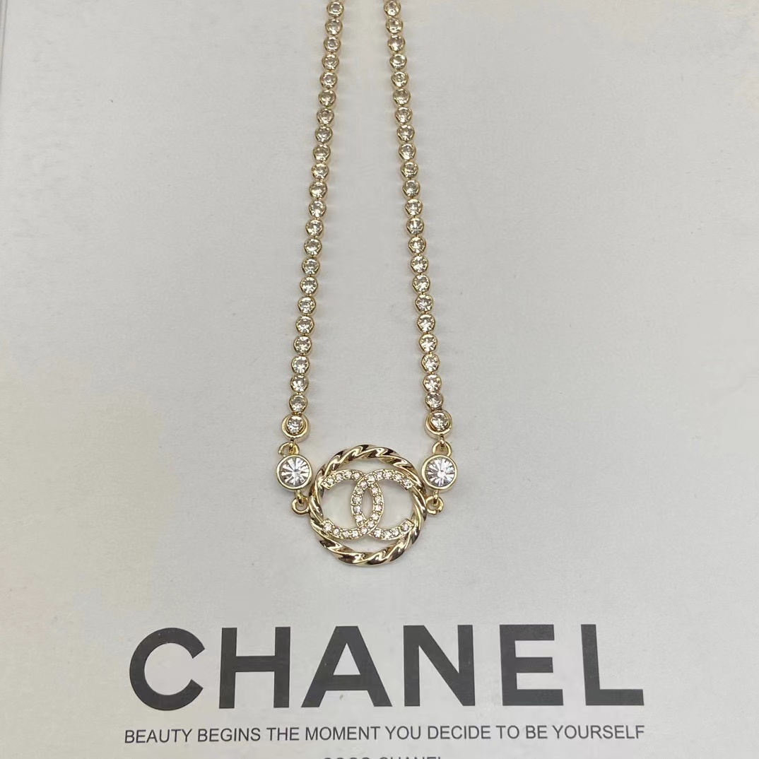 CHANE1 ダブル C ラウンド ダイヤモンド ネックレス【50％割引+送料無料】