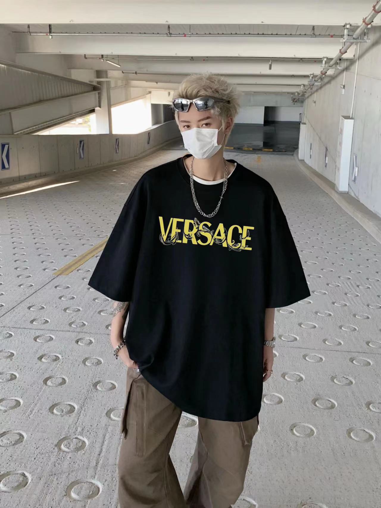 VERSACE シンプルレター メンズ Tシャツ【 50％割引+送料無料】