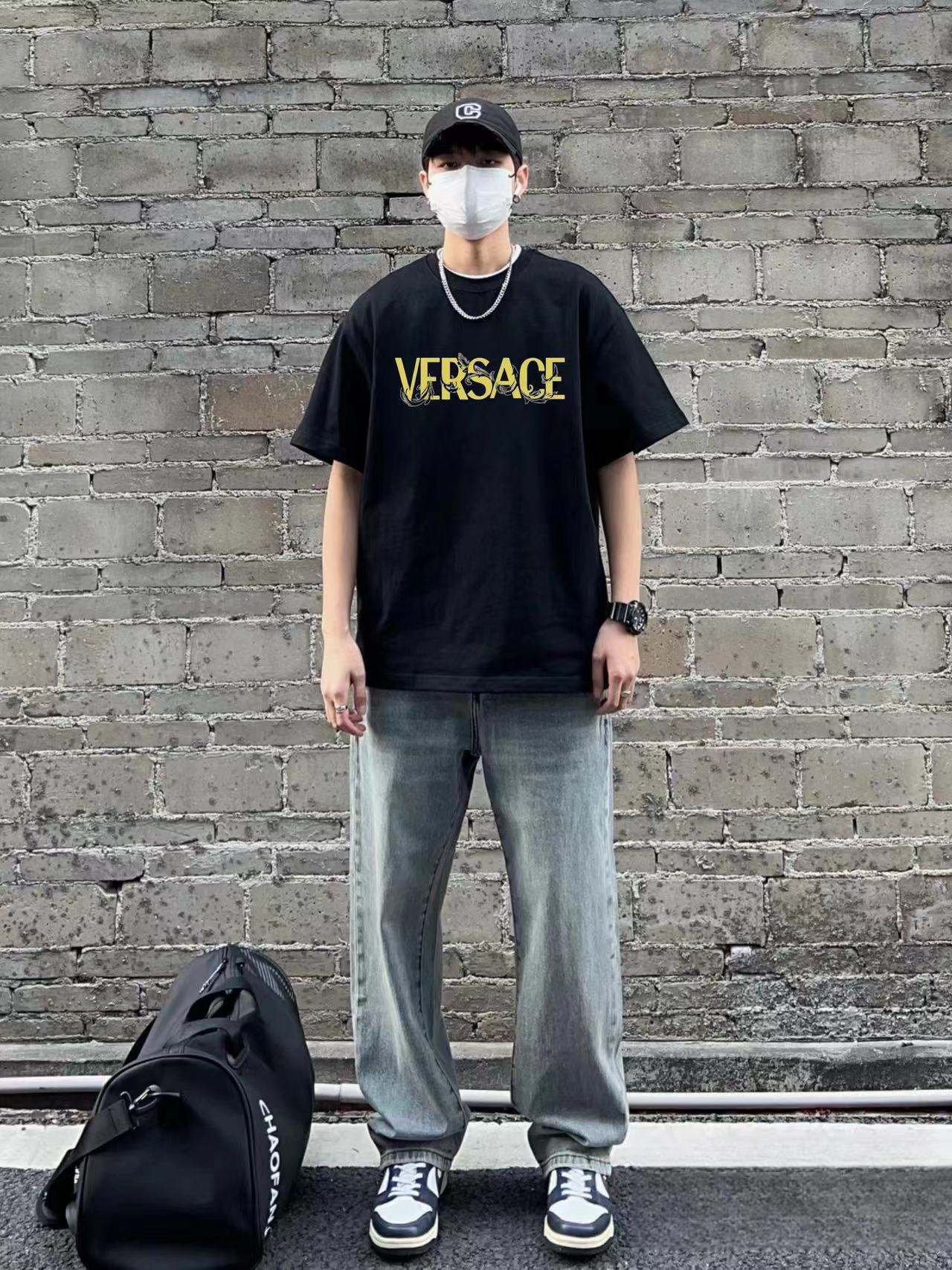 VERSACE シンプルレター メンズ Tシャツ【 50％割引+送料無料】
