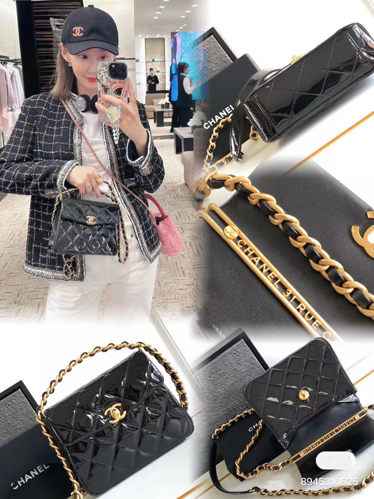 CHANE1 パテントレザー チェーン ハンドバッグ【50％割引+送料無料】