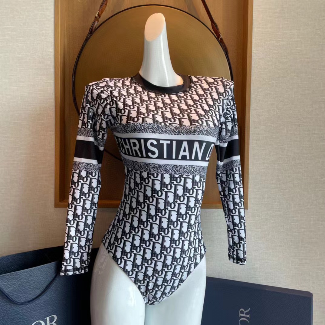 DI0R プリント長袖ワンピース水着【50％割引+送料無料】