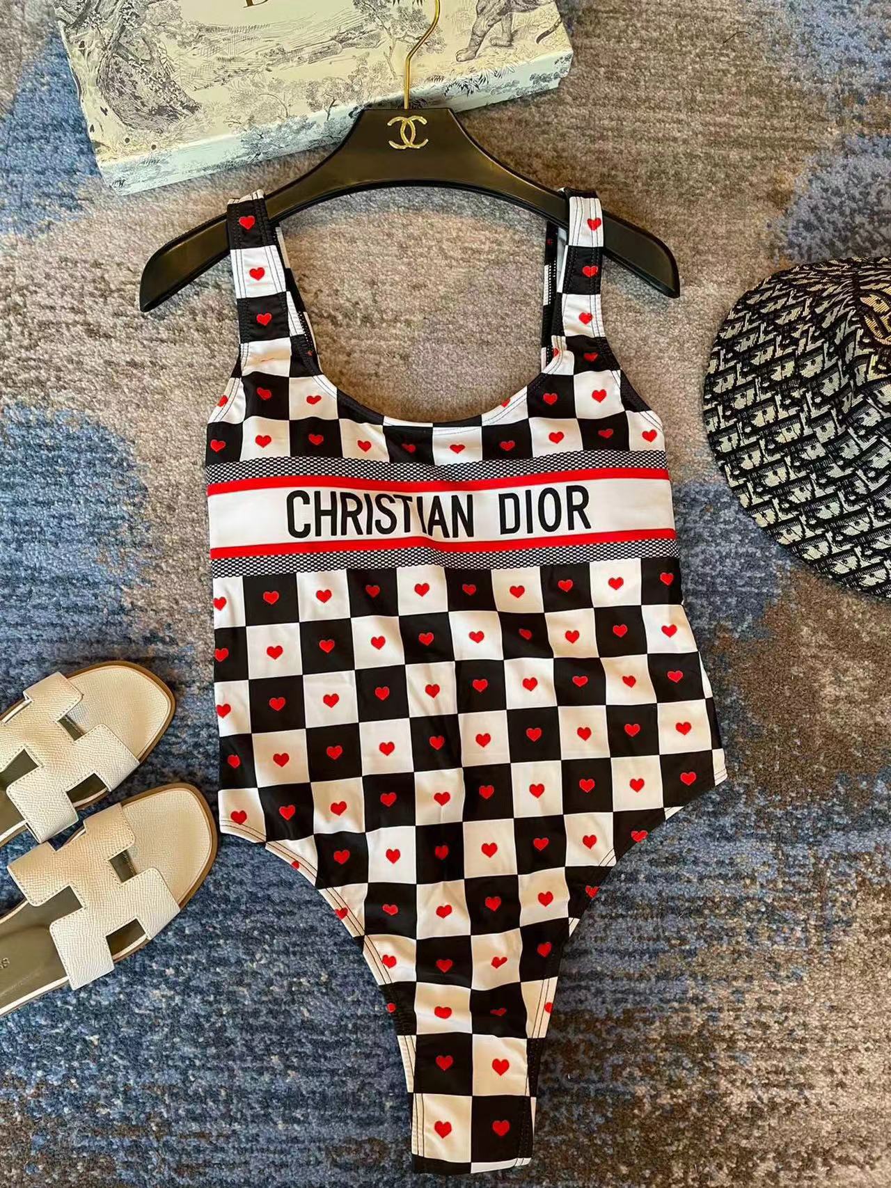 DI0R ハートチェック柄ワンピース水着【50％割引+送料無料】