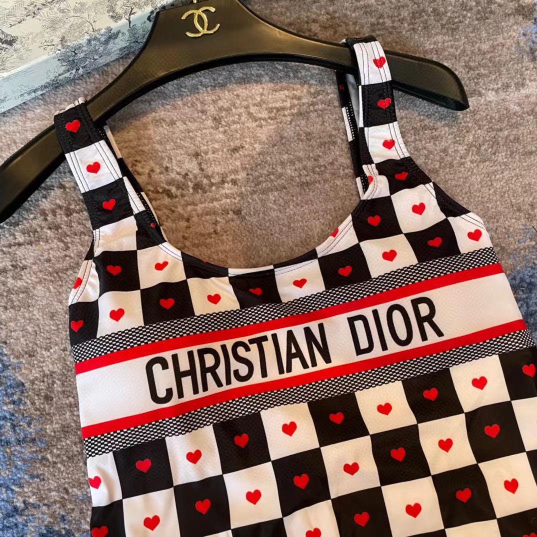 DI0R ハートチェック柄ワンピース水着【50％割引+送料無料】