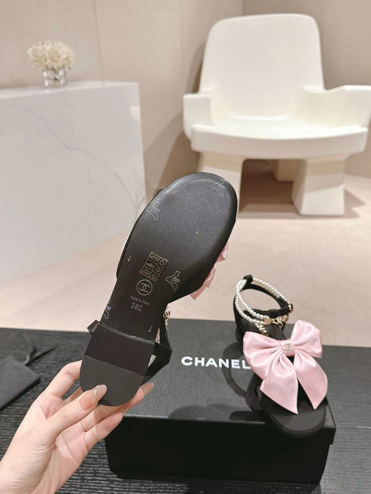 CHANE1 高品質リボン ダブルC パールサンダル【50％割引+送料無料】