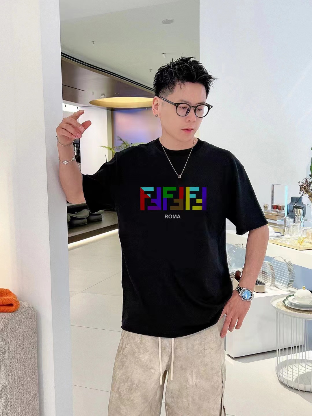 FEND1 夫婦同文字プリントTシャツ【 50％割引+送料無料】