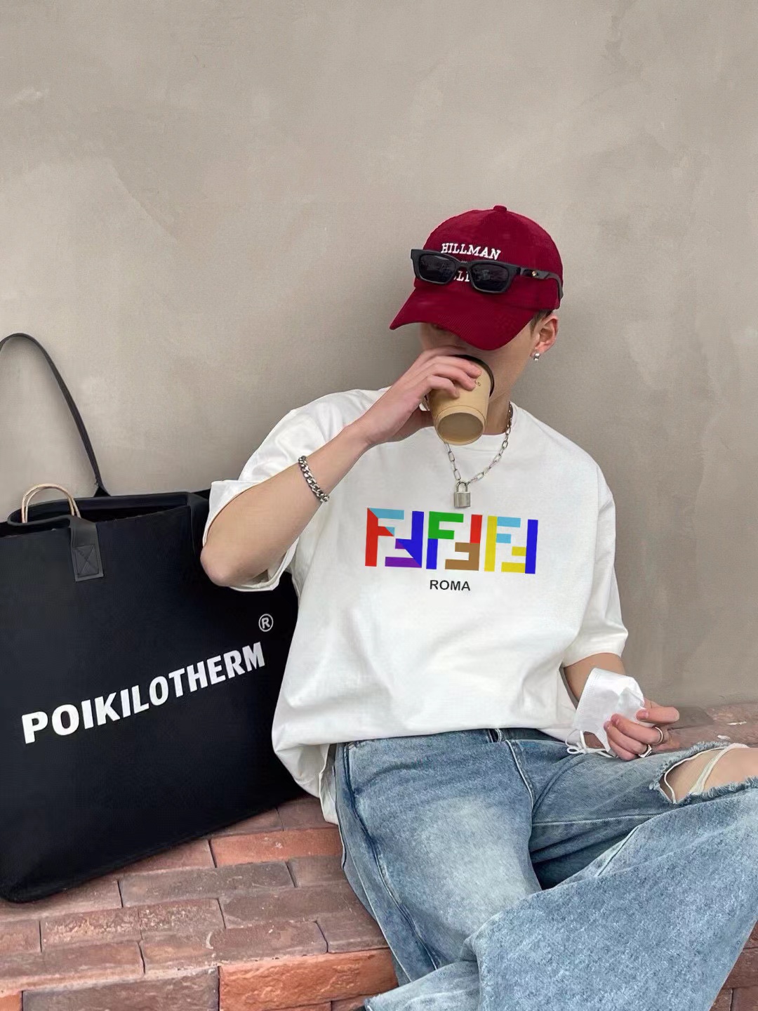 FEND1 夫婦同文字プリントTシャツ【 50％割引+送料無料】