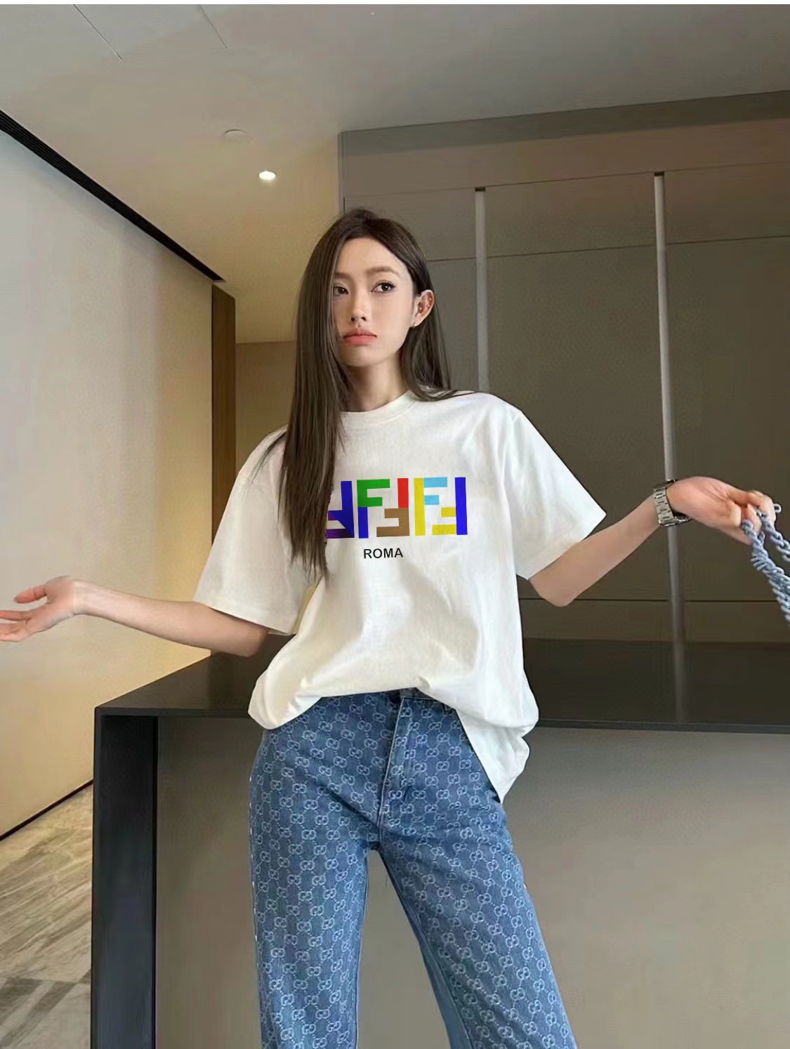 FEND1 夫婦同文字プリントTシャツ【 50％割引+送料無料】