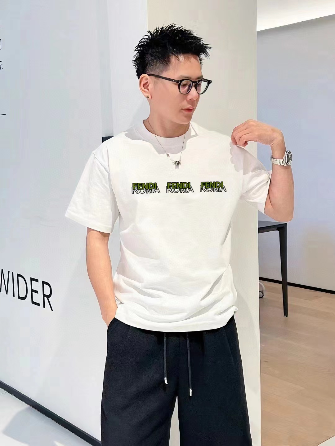 FEND1 シンプルレターTシャツ 男女兼用【 50％割引+送料無料】