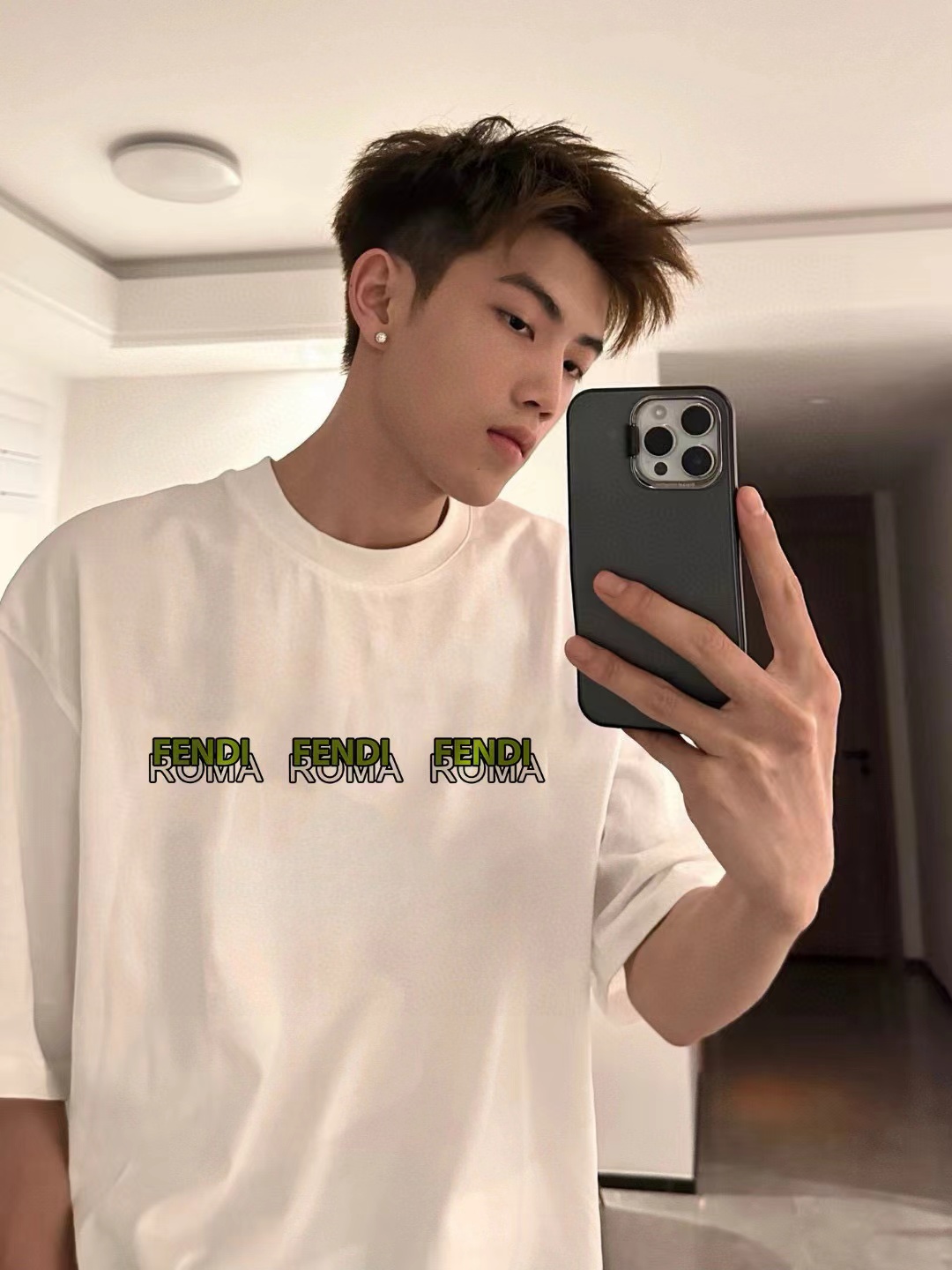 FEND1 シンプルレターTシャツ 男女兼用【 50％割引+送料無料】