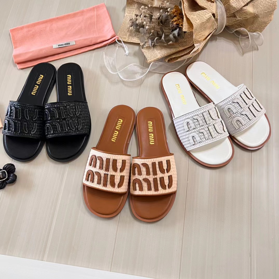 M1UM1U 織物フラットスリッパ【50％割引+送料無料】