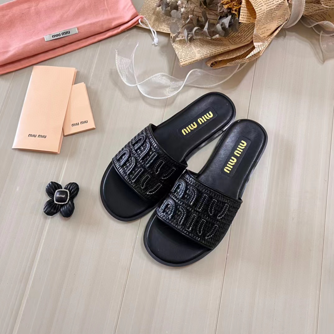 M1UM1U 織物フラットスリッパ【50％割引+送料無料】