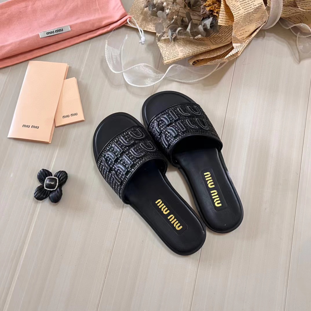 M1UM1U 織物フラットスリッパ【50％割引+送料無料】