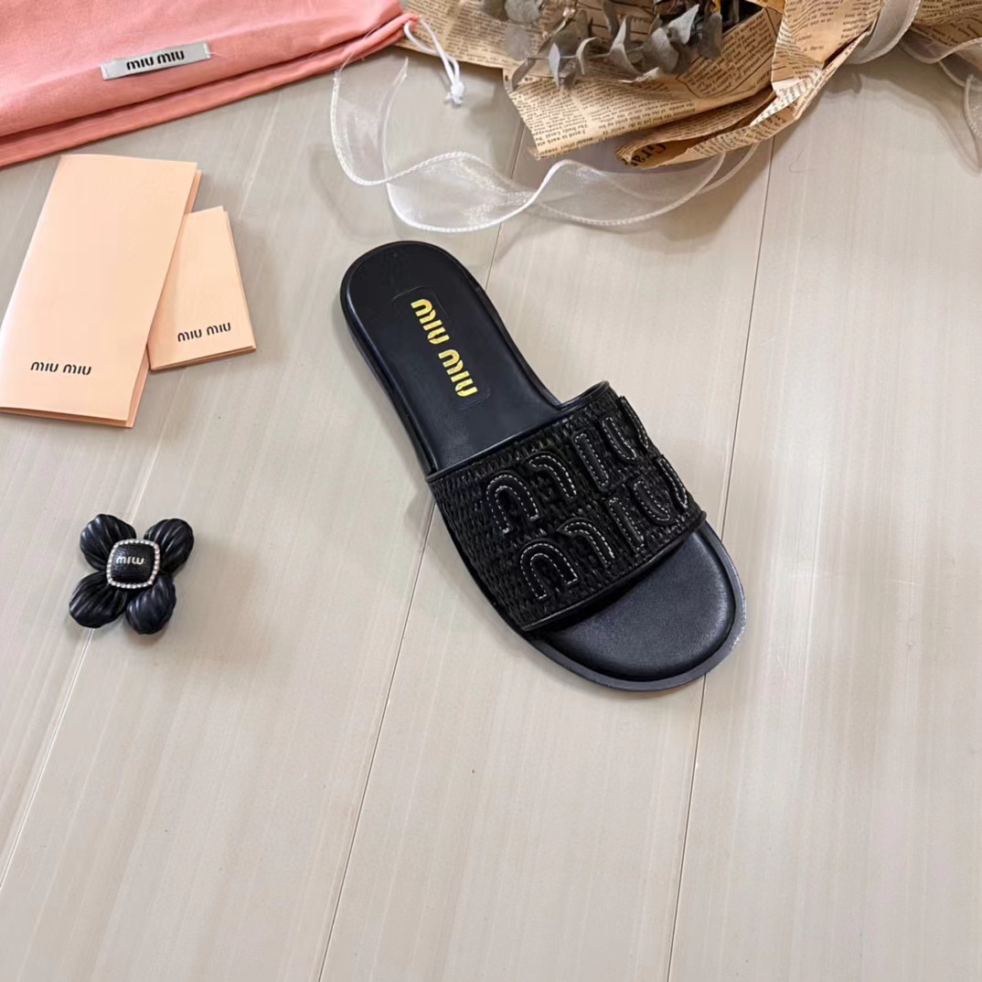 M1UM1U 織物フラットスリッパ【50％割引+送料無料】