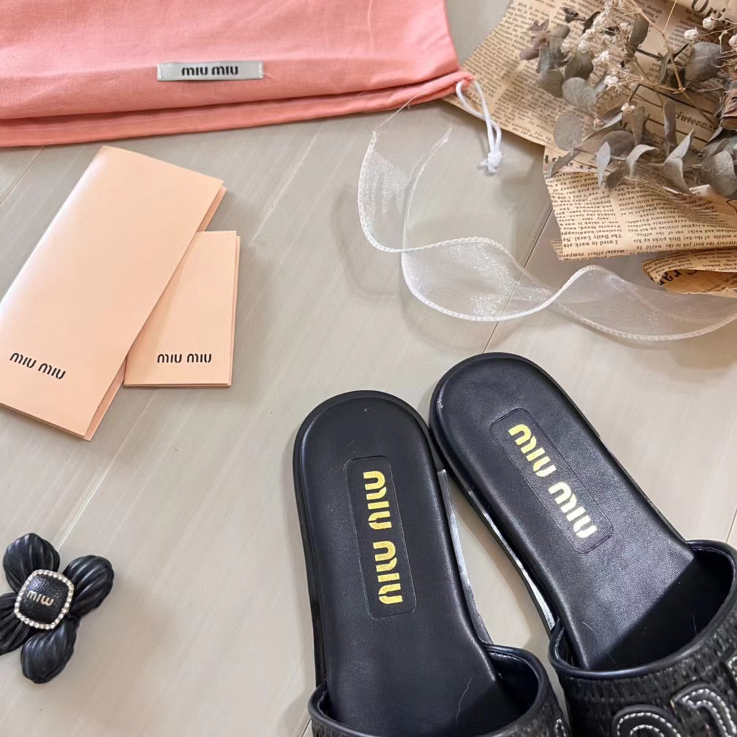 M1UM1U 織物フラットスリッパ【50％割引+送料無料】