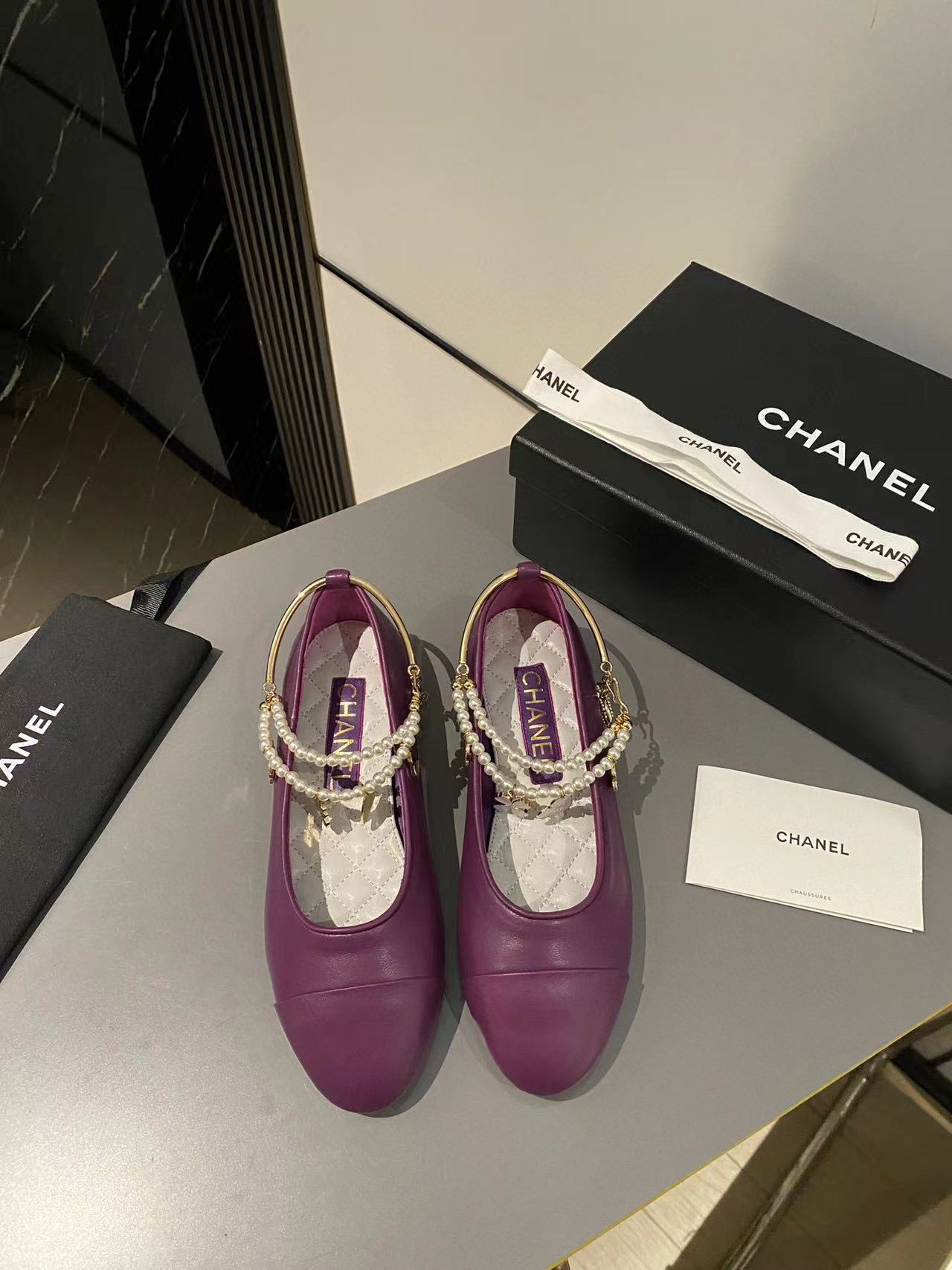 CHANE1 高品質パールフラットシューズ【50%割引+送料無料】