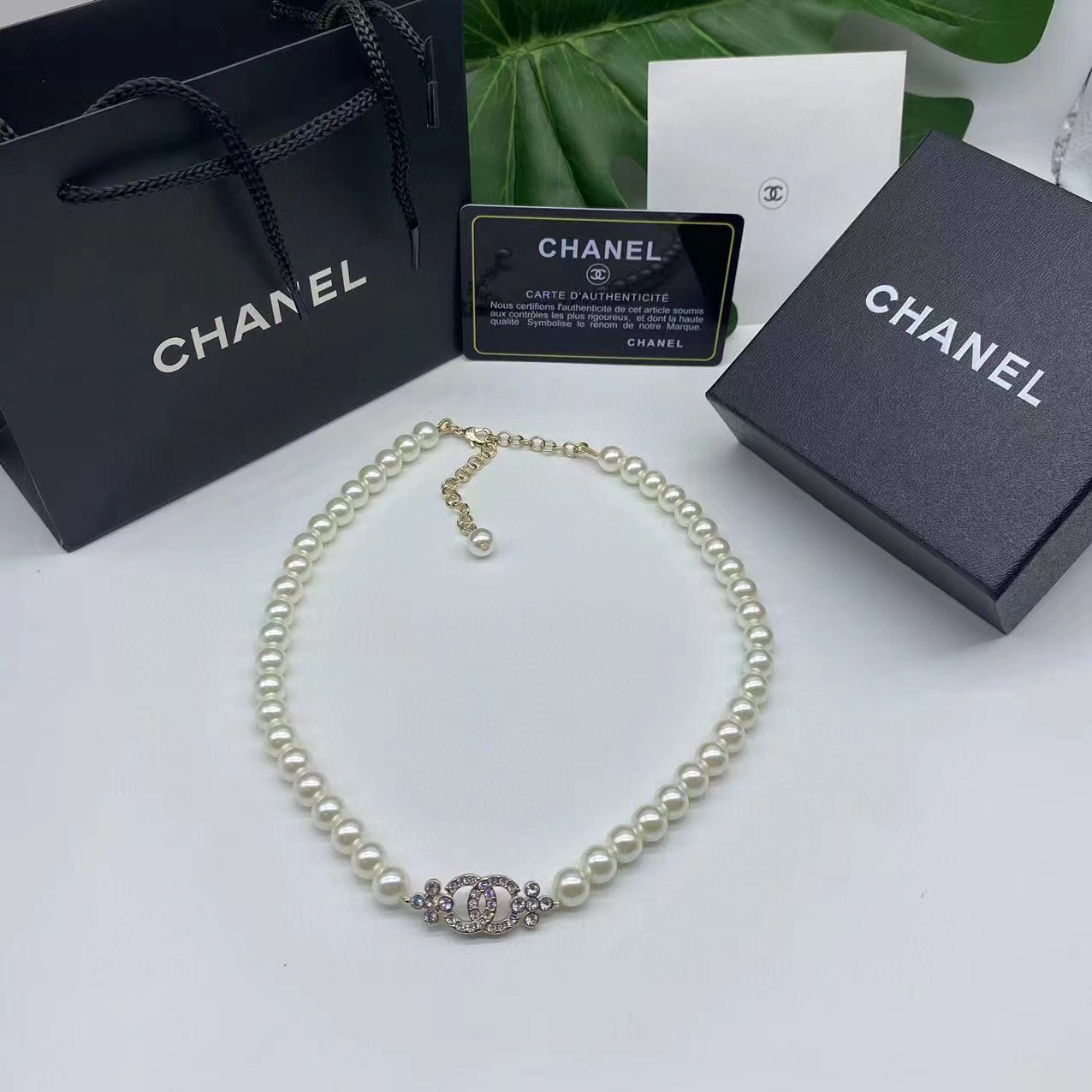 CHANE1 ダブルCパールネックレス【50％割引+送料無料】