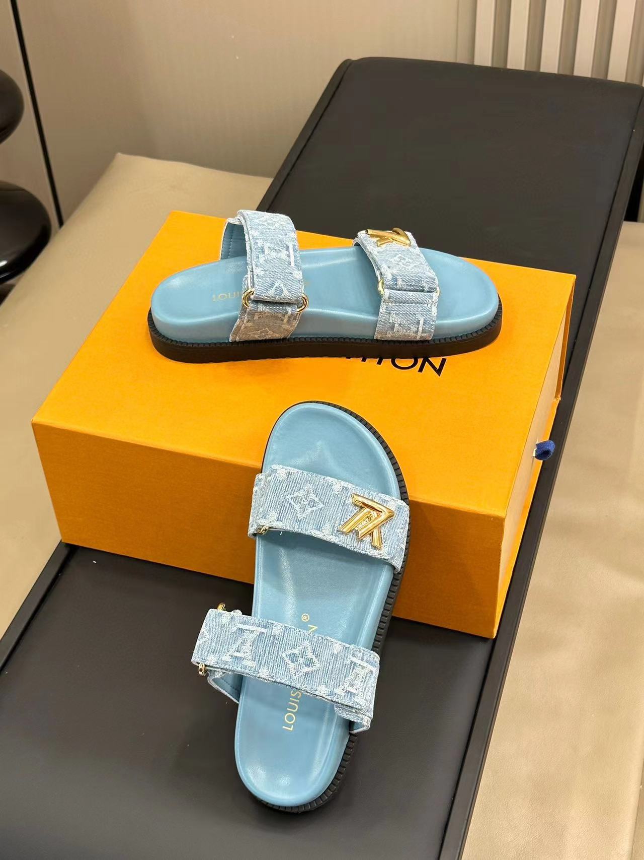 LV 高品質ジャガードデニムスリッパ/サンダル【50%割引+送料無料】