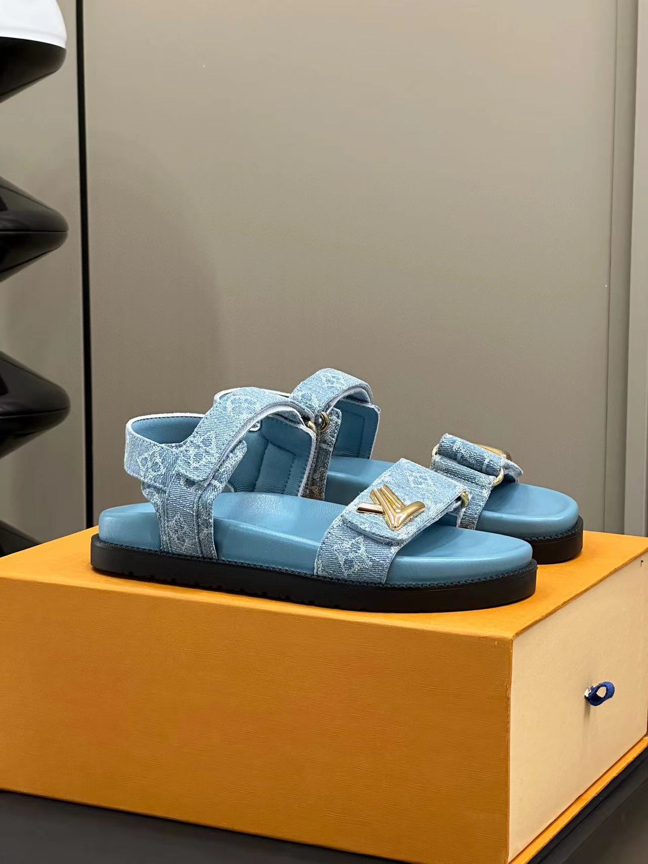 LV 高品質ジャガードデニムスリッパ/サンダル【50%割引+送料無料】