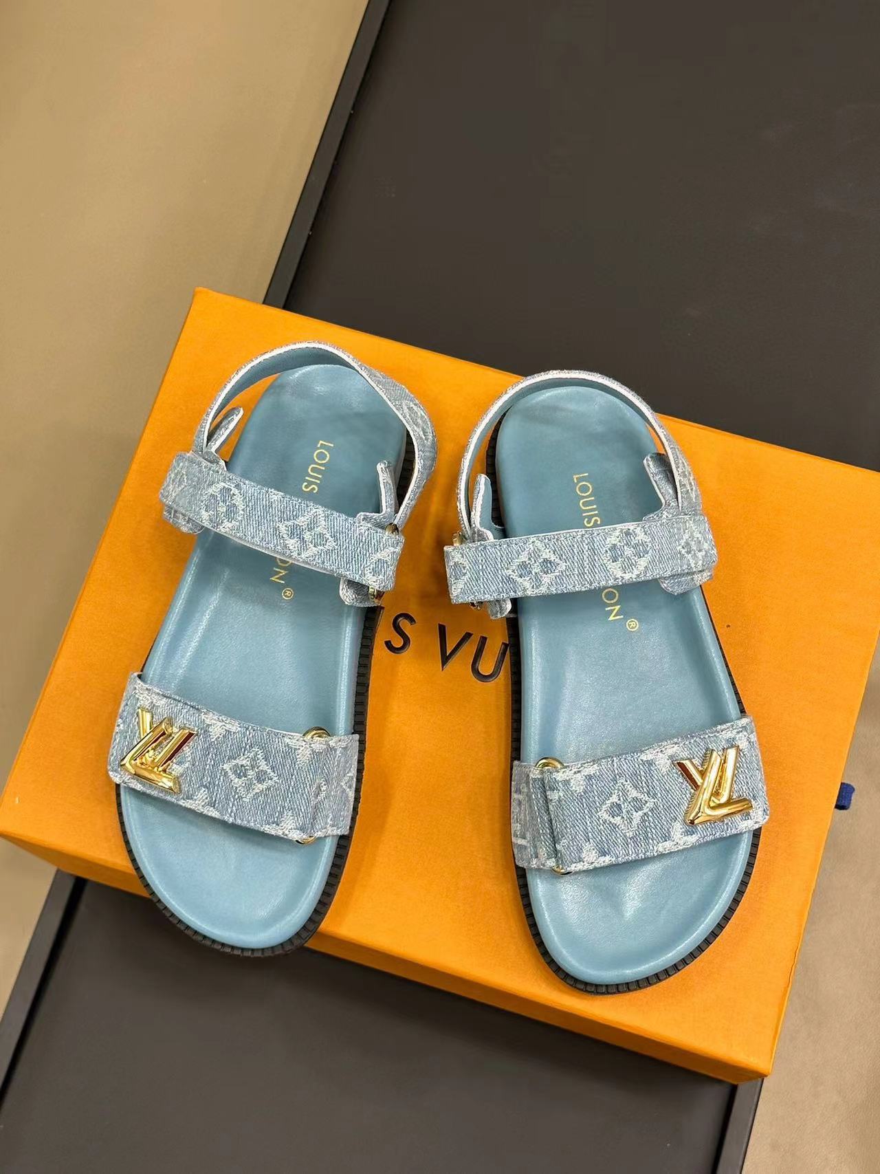 LV 高品質ジャガードデニムスリッパ/サンダル【50%割引+送料無料】