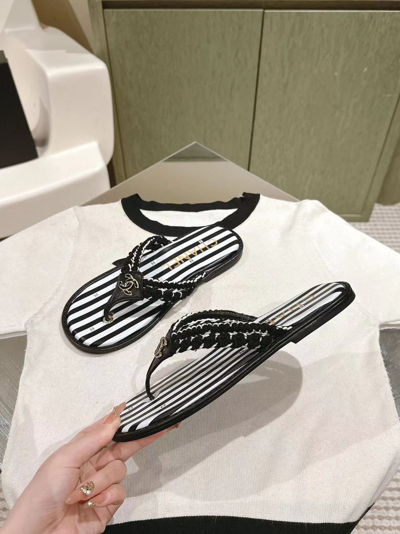 CHANE1 高品質牛革麻縄織りスリッパ【50％割引+送料無料】