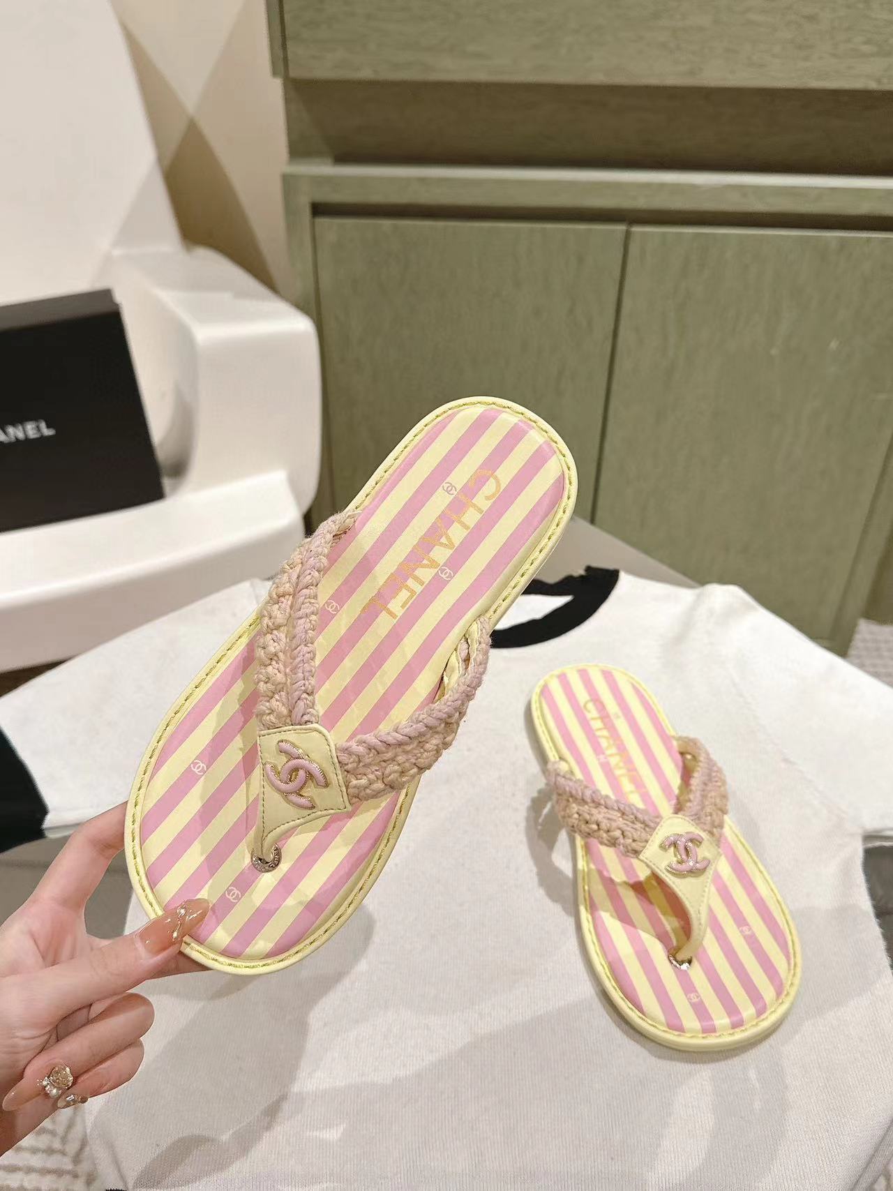 CHANE1 高品質牛革麻縄織りスリッパ【50％割引+送料無料】