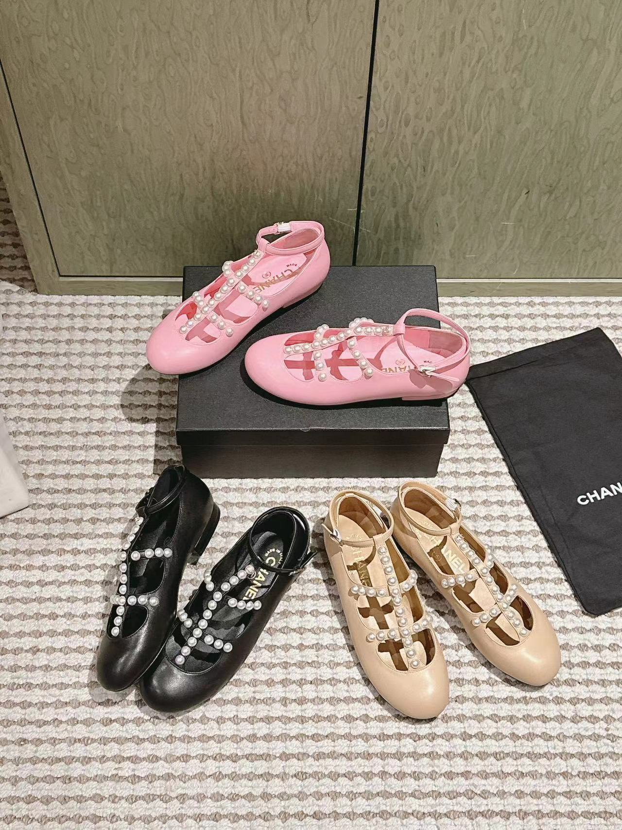 CHANE1 高品質パールフラットシューズ【50％割引+送料無料】