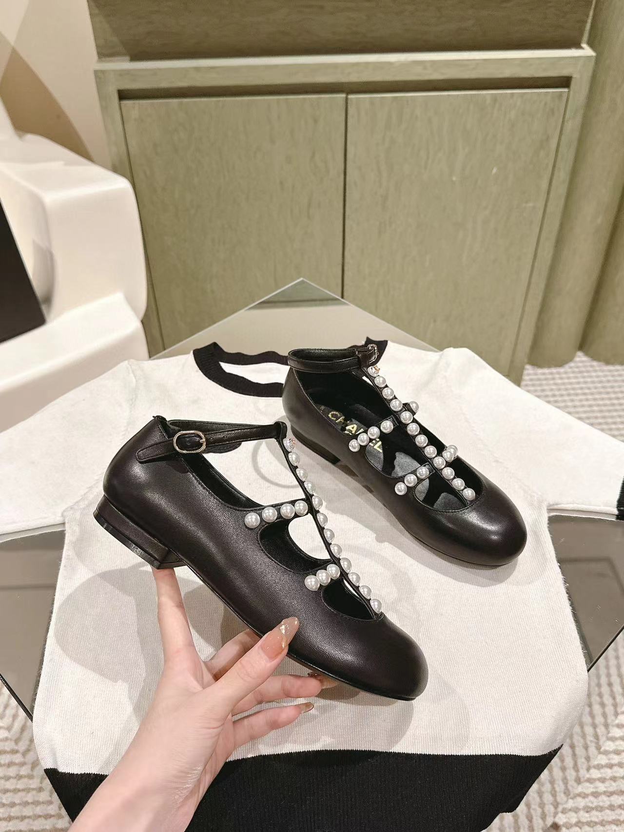 CHANE1 高品質パールフラットシューズ【50％割引+送料無料】