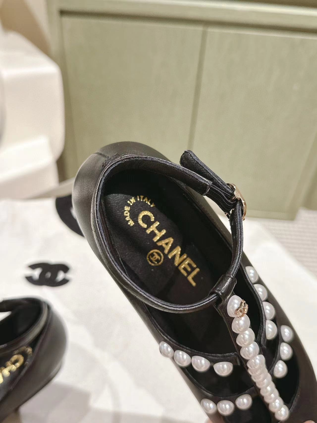 CHANE1 高品質パールフラットシューズ【50％割引+送料無料】