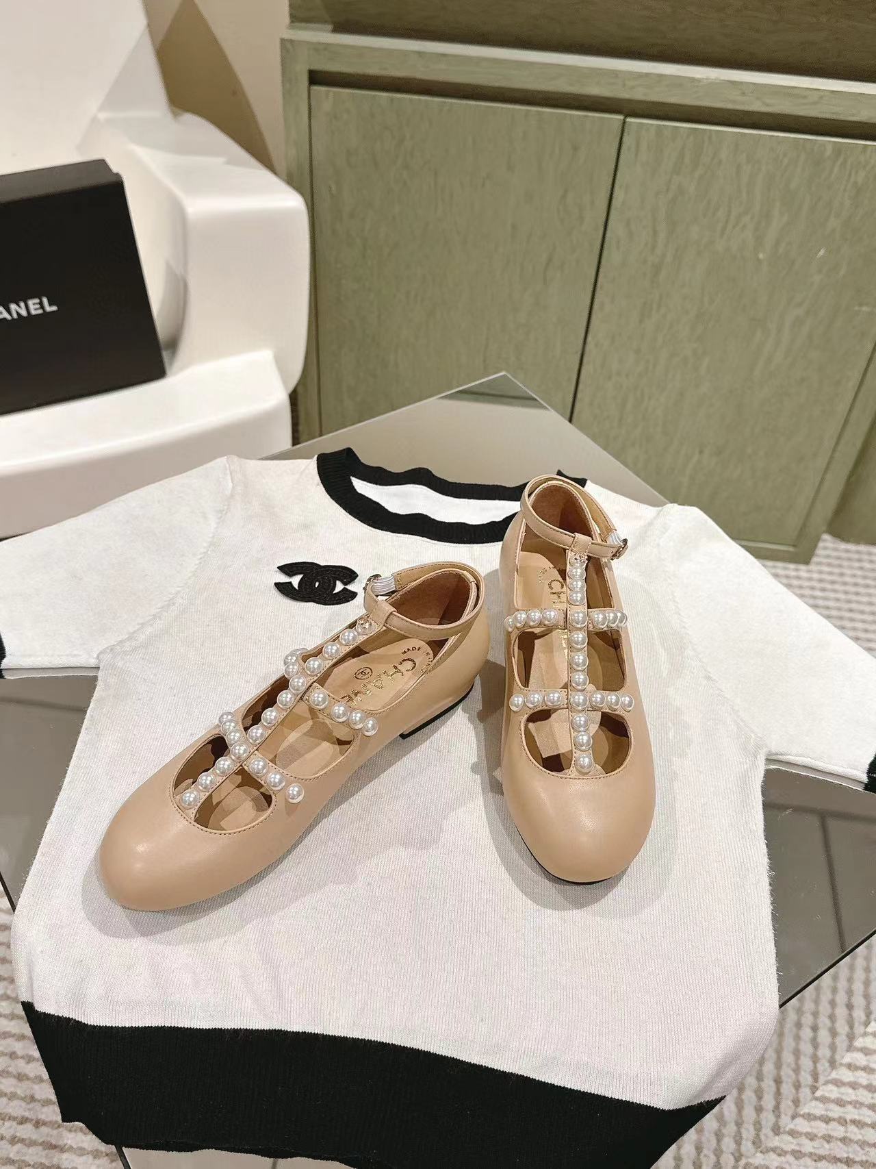 CHANE1 高品質パールフラットシューズ【50％割引+送料無料】