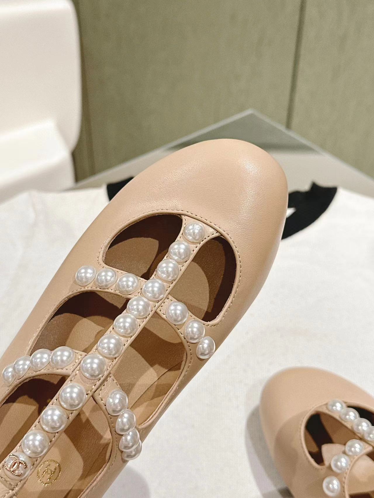 CHANE1 高品質パールフラットシューズ【50％割引+送料無料】