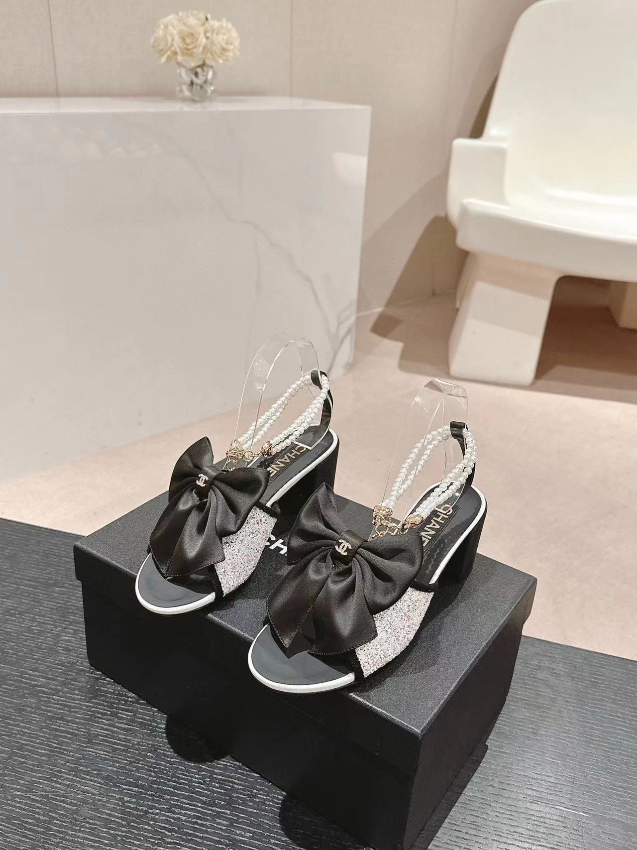 CHANE1 高品質パールチェーンハイヒールサンダル【50%割引+送料無料】