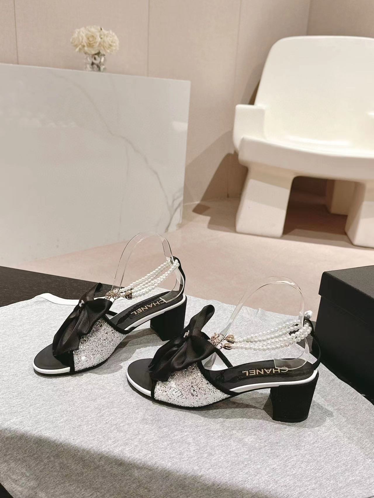 CHANE1 高品質パールチェーンハイヒールサンダル【50%割引+送料無料】