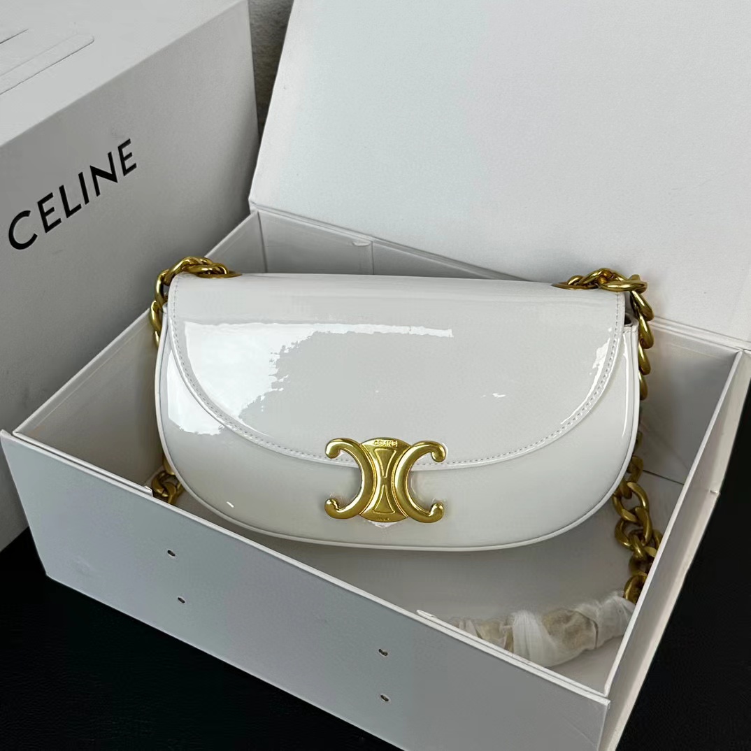 CEL1NE パテントレザー チェーン ハーフムーン バッグ【50％割引+送料無料】