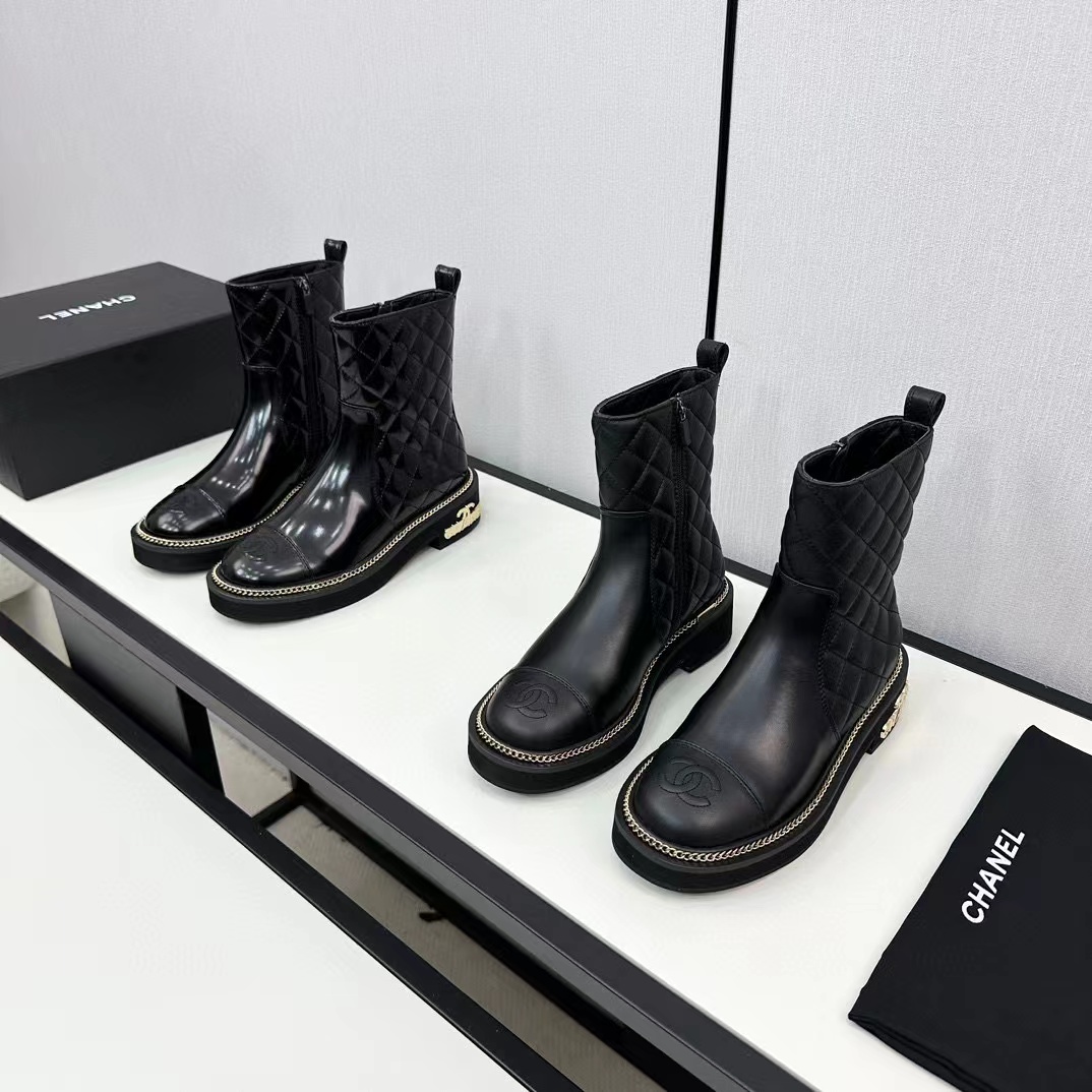 CHANE1高品質牛革/パテントレザーショートブーツ【50％割引+送料無料】